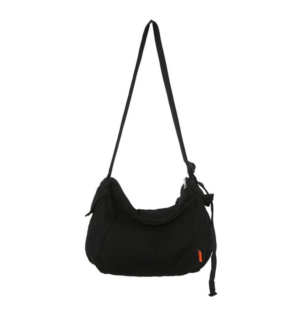 Simple and versatile black canvas shoulder bag