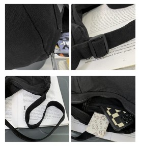 Simple and versatile black canvas shoulder bag