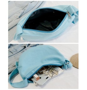 Fresh Blue Canvas Crescent Shoulder Bag