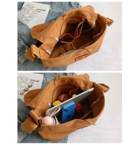 Khaki Canvas Casual Shoulder Bag