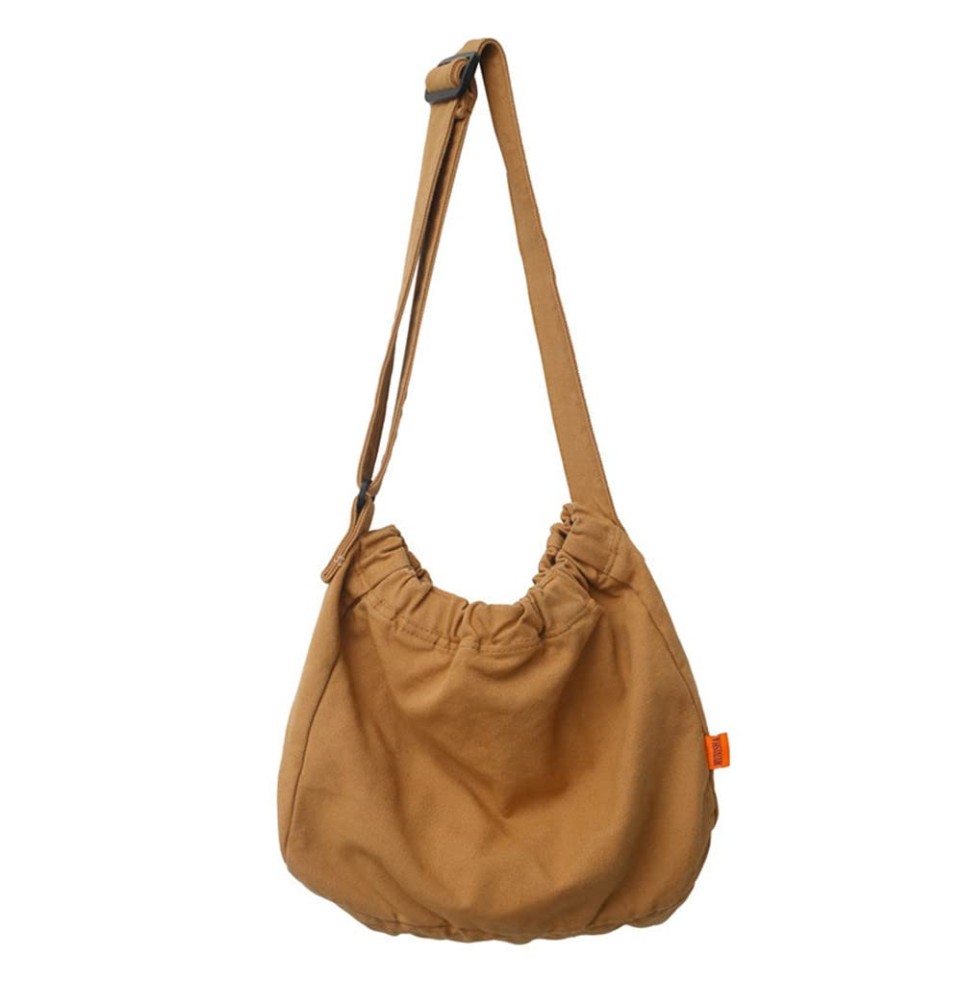 Khaki Crinkled Canvas Shoulder Bag