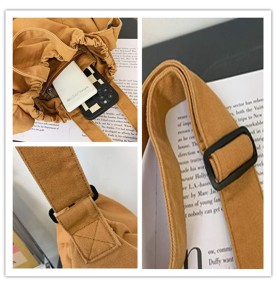 Khaki Crinkled Canvas Shoulder Bag