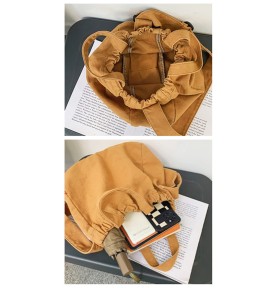 Khaki Crinkled Canvas Shoulder Bag