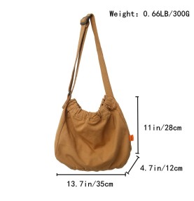Khaki Crinkled Canvas Shoulder Bag