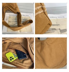 Khaki Canvas Casual Shoulder Bag