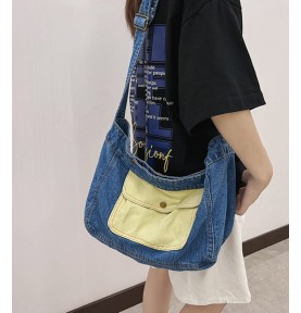 Denim Blue Contrast Canvas Shoulder Bag